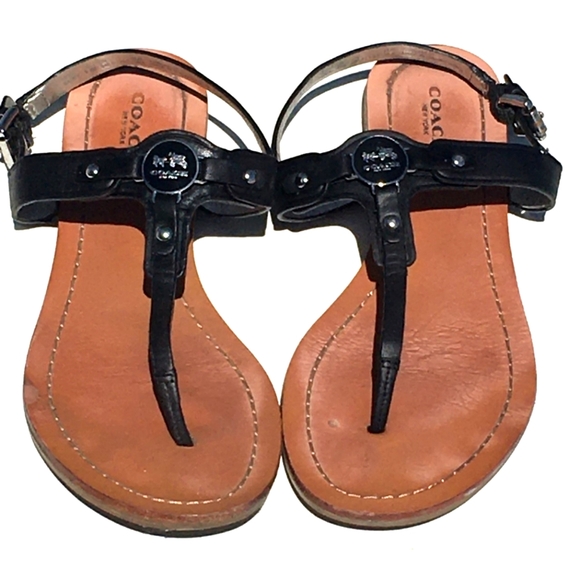 Coach Leather Thong Sandal Shoe Size 8.5 U.S. 38.5 EUR Black - Picture 7 of 7